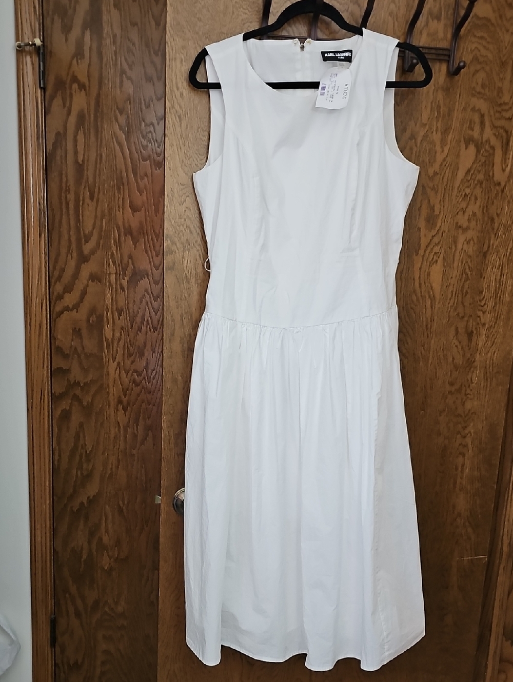 Karl Lagerfeld White Sleeveless Gathered Midi Dress